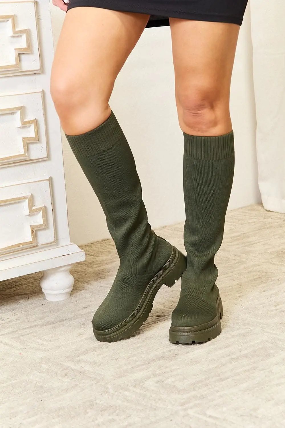 Stylish knee-high platform sock boots by Wild Diva Footwear - Love Salve